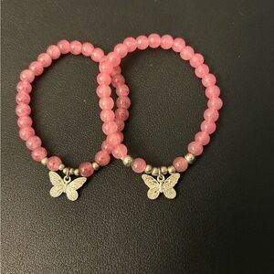 Pink Beaded Butterfly Charm Bracelet Set